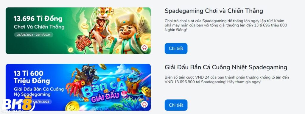 Trình khuyến mãi áp dụng cho sản phẩm slot game và bắn cá