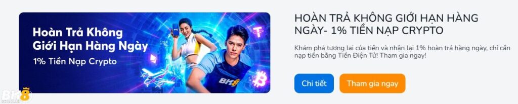 BK8 thưởng cho thành viên thực hiện giao dịch qua Crypto 