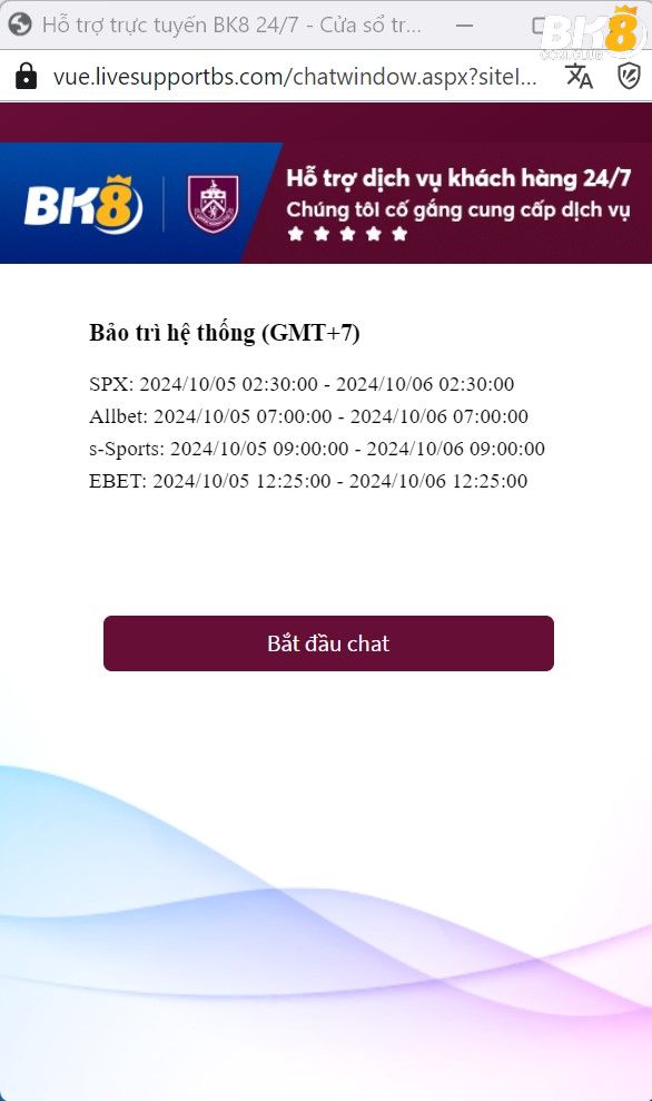 Liên hệ qua livechat BK8 